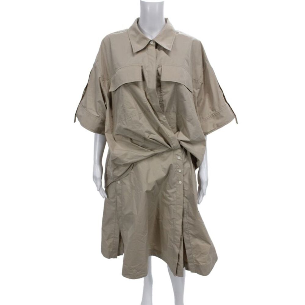 3.1 Phillip Lim Women Shirt Dress Beige Collared Button Mid-Calf Size 12